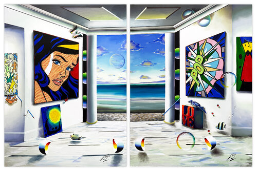 Homage to Pop Art (Diptych), huge original painting on canvas by Ferjo, Painting for Sale on Singulart
