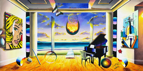 Majestic View, Large Original Painting on Canvas, Hand Signed, Surrealism by Ferjo, Painting for Sale on Singulart