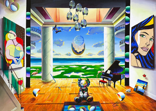 Grand View, Huge Original Painting on Canvas, Hand Signed, Surrealism, 50x70 in. by Ferjo, 絵画 for Sale on Singulart
