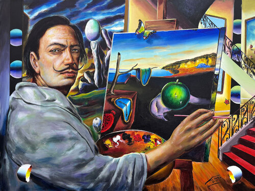 Homage to Dali, Large Original Painting on Canvas, Surrealist, Hand Signed by Ferjo, 絵画 for Sale on Singulart