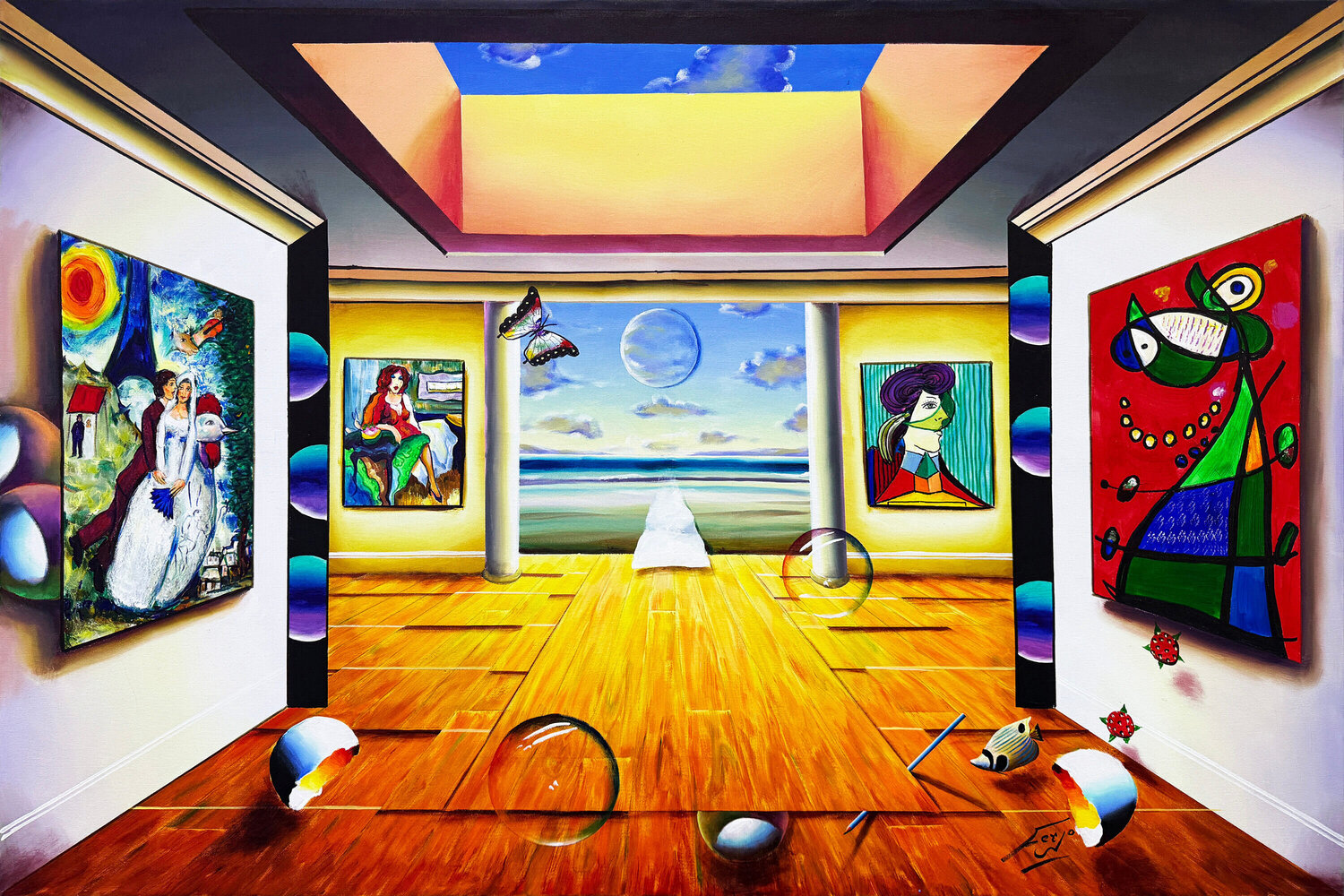 Grand Collection, Huge Original Painting on Canvas, Hand Signed, Picasso Miro Ferjo Originalgemälde zu verkaufen