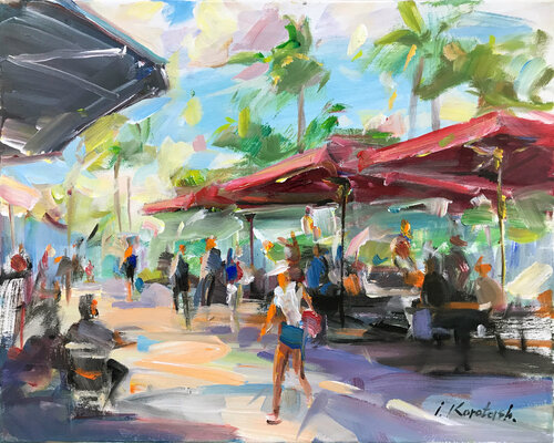 Red Umbrella - South Beach Miami (Original Painting) by Igor Korotash, Painting for Sale on Singulart