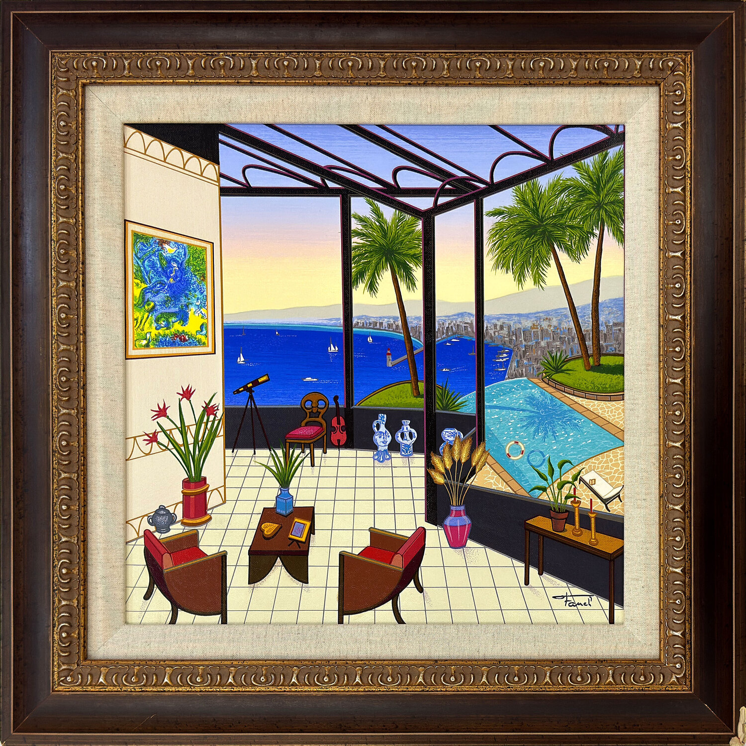Interior With Marc Chagall (hand signed serigraph on canvas) Fanch Ledan Stampa in vendita
