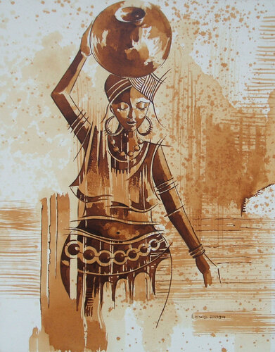 African Woman, curvy black lady, beautiful painting von Alex Mensah, Malerei kaufen auf Singulart