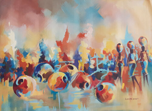 colorful Abstract landscape art by Alex Mensah, Painting for Sale on Singulart