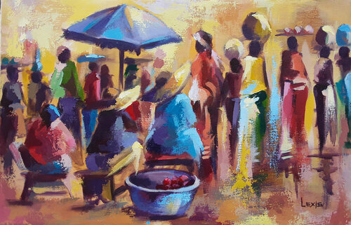 Sunny African Market by Alex Mensah, 회화 for Sale on Singulart