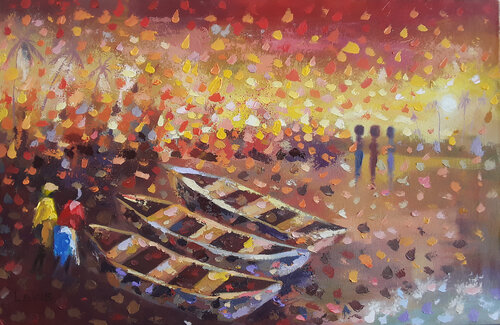 Sunset Beach painting, close of business von Alex Mensah, Malerei kaufen auf Singulart