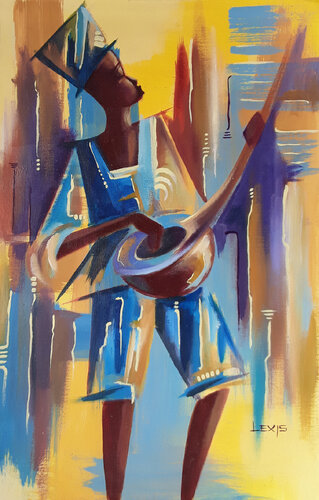 My Goji (local guitar) by Alex Mensah, Painting for Sale on Singulart