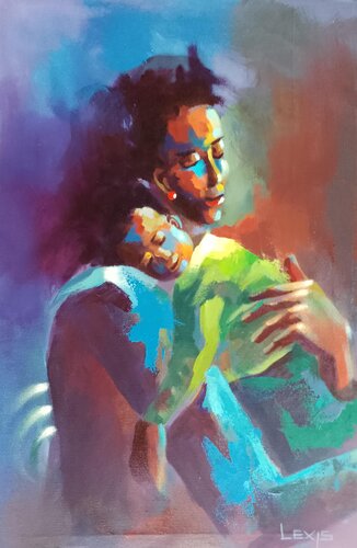 mothers day, mothers love, family bond, mother and child de Alex Mensah, Pintura a la venta en Singulart