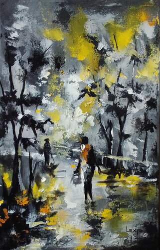 Cold Rainy Night, on the streets art by Alex Mensah, Painting for Sale on Singulart