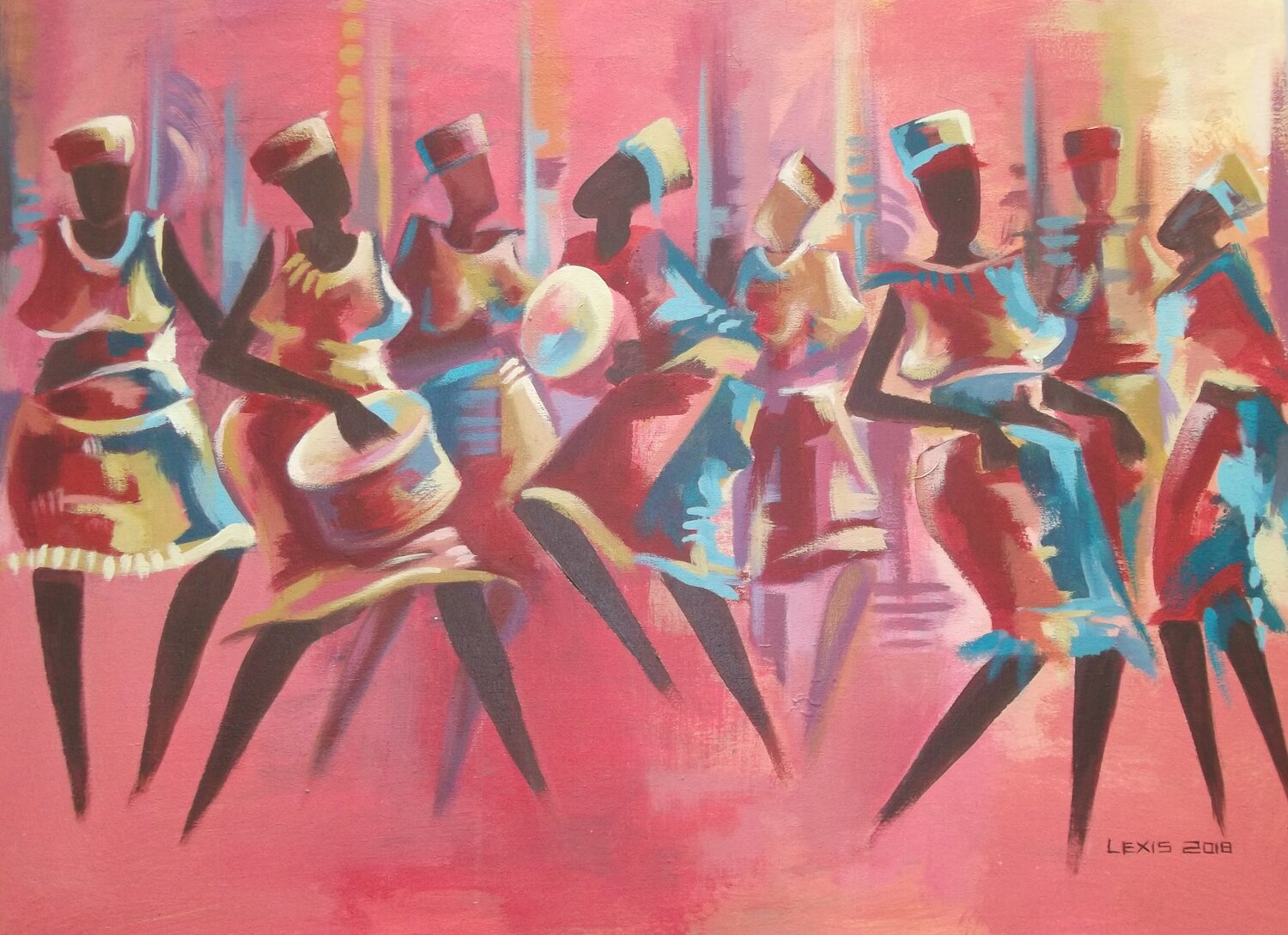 Happy Mothers Original African Art Alex Mensah Originalgemälde zu verkaufen