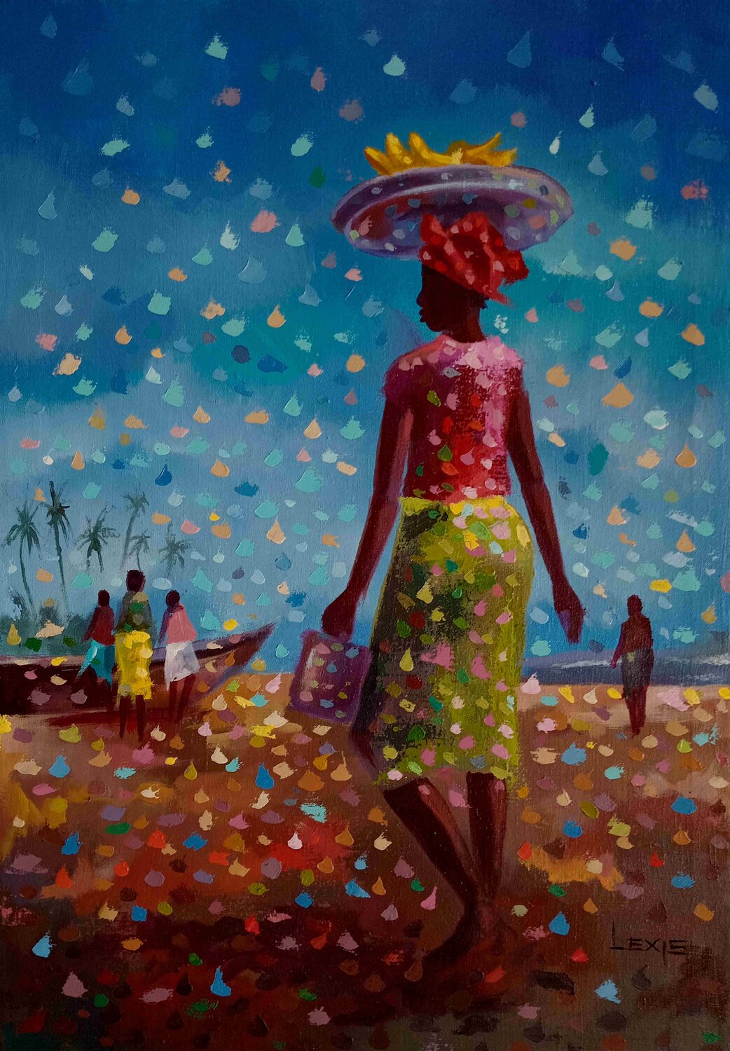 Bananas at the beach, beach painting Alex Mensah Origineel schilderij te koop
