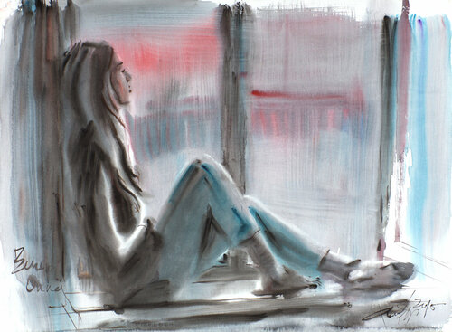 Evening. Window van Dima Filatov, Werk op papier te koop op Singulart