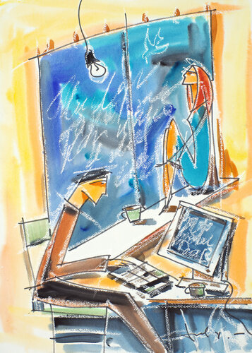 Evening by the window van Dima Filatov, Werk op papier te koop op Singulart