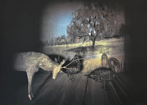 Deer and gooses von Francisco Larios, Druck kaufen auf Singulart