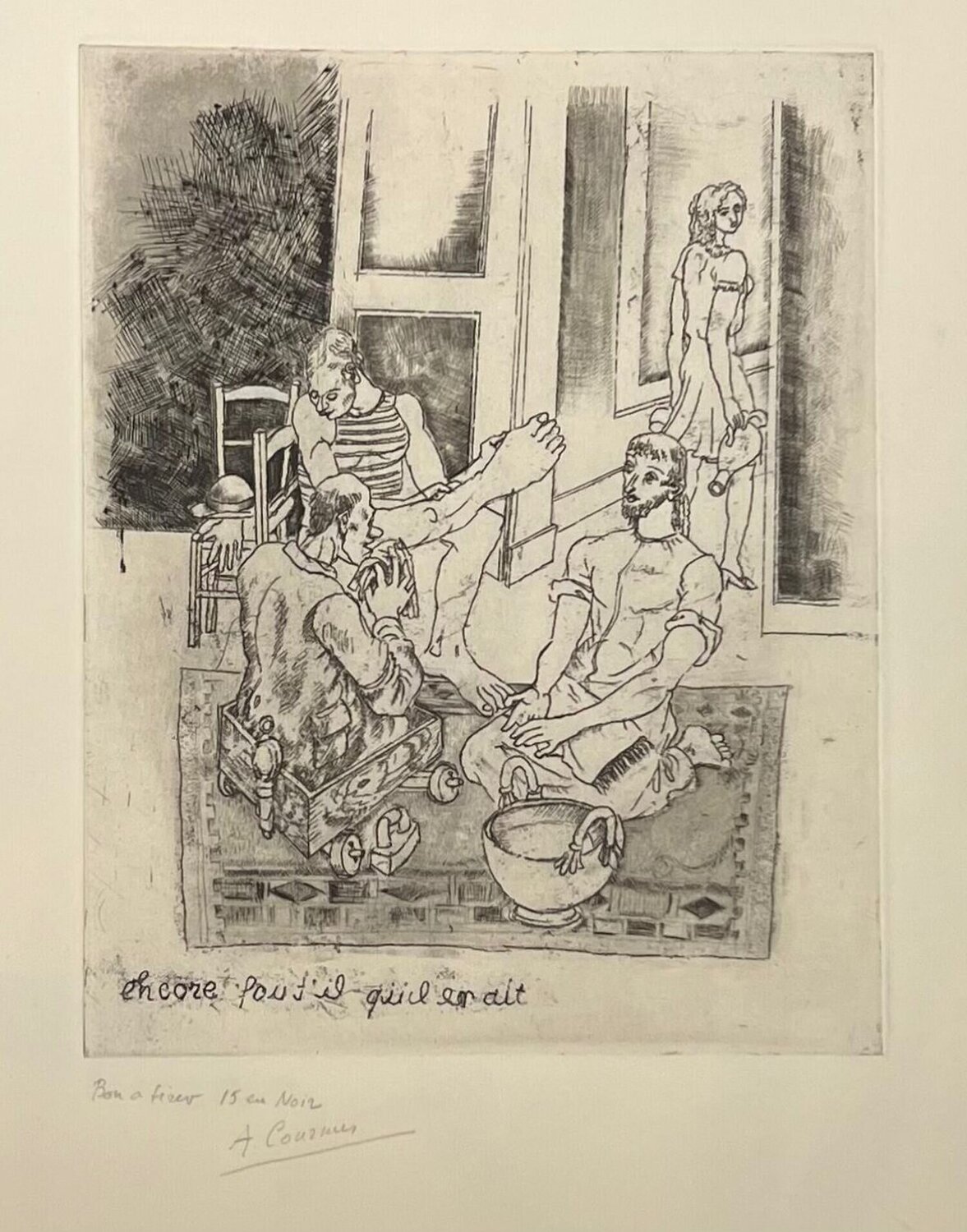 Le lavement de pieds II (noir) Alfred Courmes Afdruk te koop