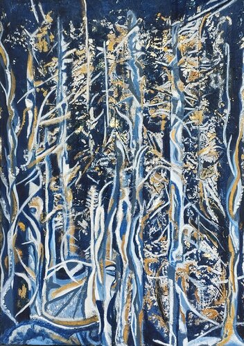 Forest Night - dreams in dark blue by Beate Mascialino, Painting for Sale on Singulart