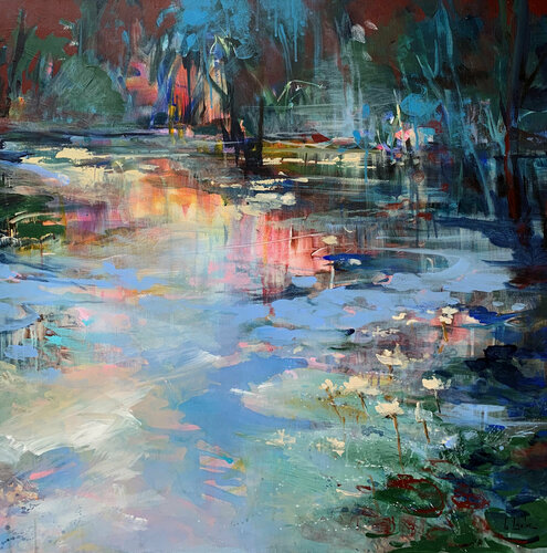 Evening at the pond van Irina Laube, Schilderij te koop op Singulart