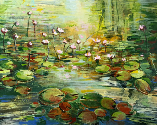Summer reflection at the pond II van Irina Laube, Schilderij te koop op Singulart