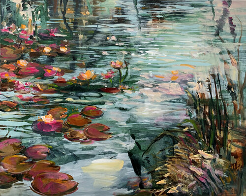 Pink water lilies van Irina Laube, Schilderij te koop op Singulart