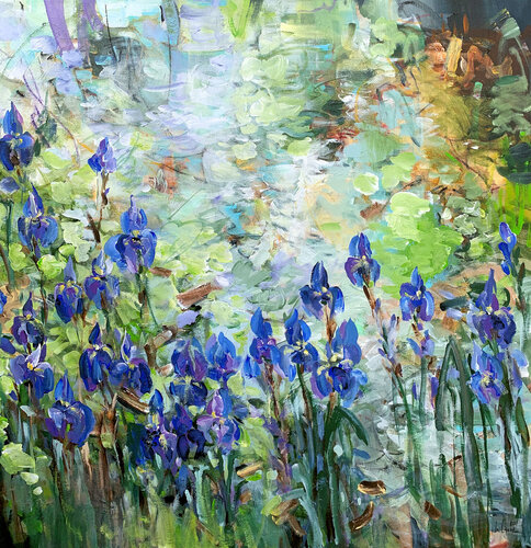 Blue irises at the pond von Irina Laube, Malerei kaufen auf Singulart