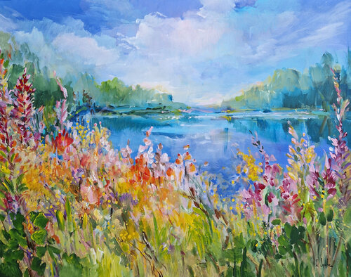 Flowery lake di Irina Laube, Pittura in vendita su Singulart
