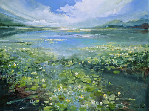Lake with water lilies van Irina Laube, Schilderij te koop op Singulart