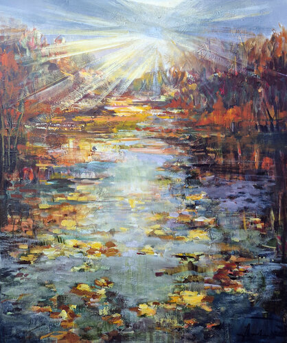 At the autumn pond by Irina Laube, Painting for Sale on Singulart