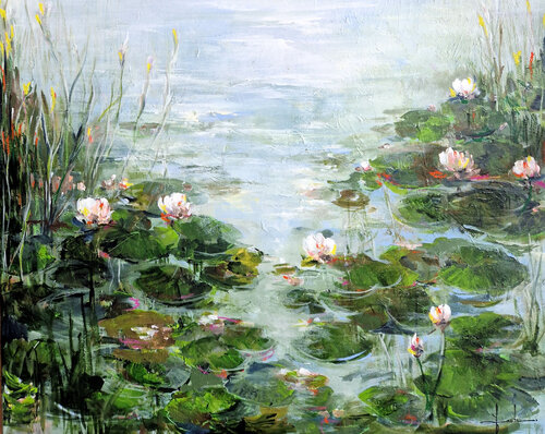 Water Lilies On The Shore by Irina Laube, Painting for Sale on Singulart