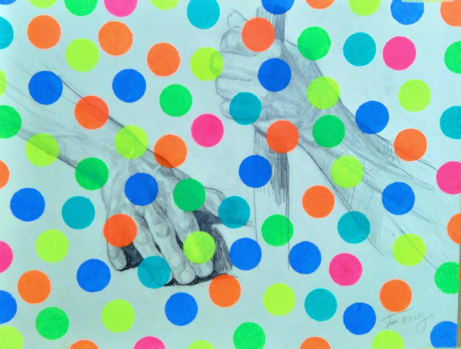 "Yayoi Kusama hands" Kyrylo Bondarenko Originalgemälde zu verkaufen