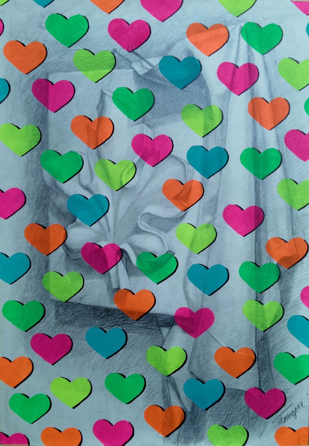 "Jeff Koons Hearts" Kyrylo Bondarenko Origineel schilderij te koop