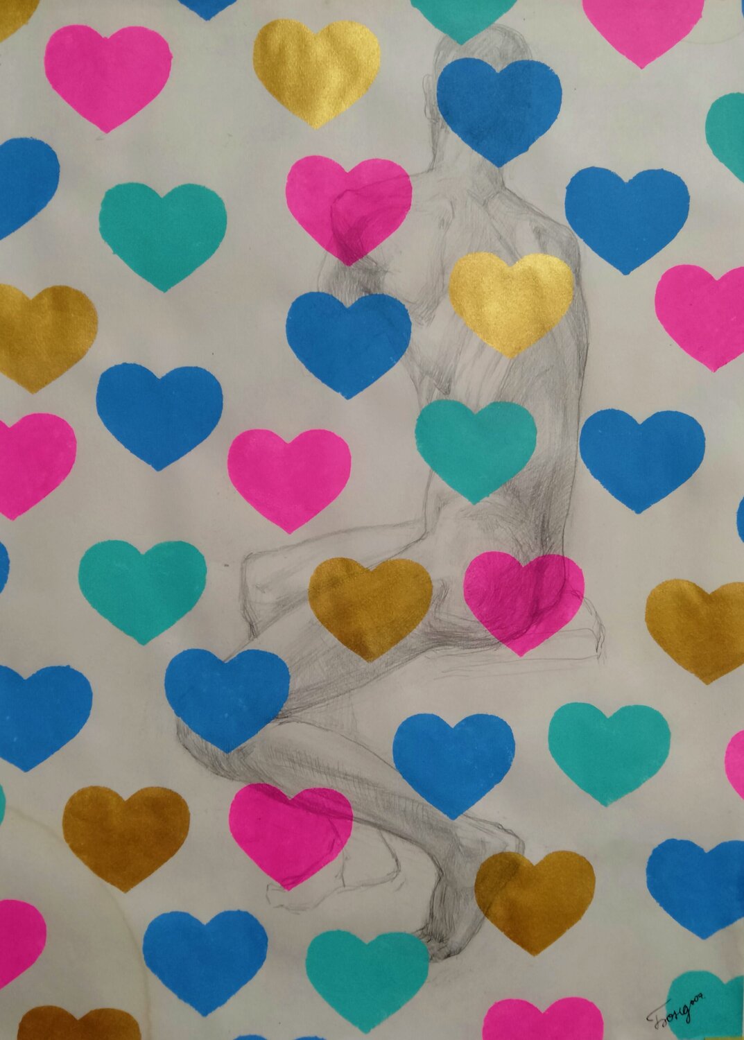 "Yayoi Kusama Hearts" Kyrylo Bondarenko Originalgemälde zu verkaufen
