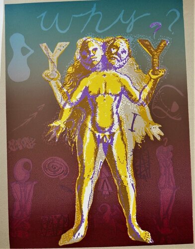 Y in a Primary Foggy Landscape Painting par Shaike Snir, Édition en vente sur Singulart