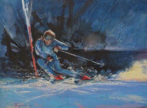 Slalom - Sarajevo Olympics winter  by Steve Kuzma, 회화 for Sale on Singulart
