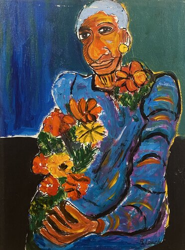 Woman with bouquet par Bob Leach, Peinture en vente sur Singulart