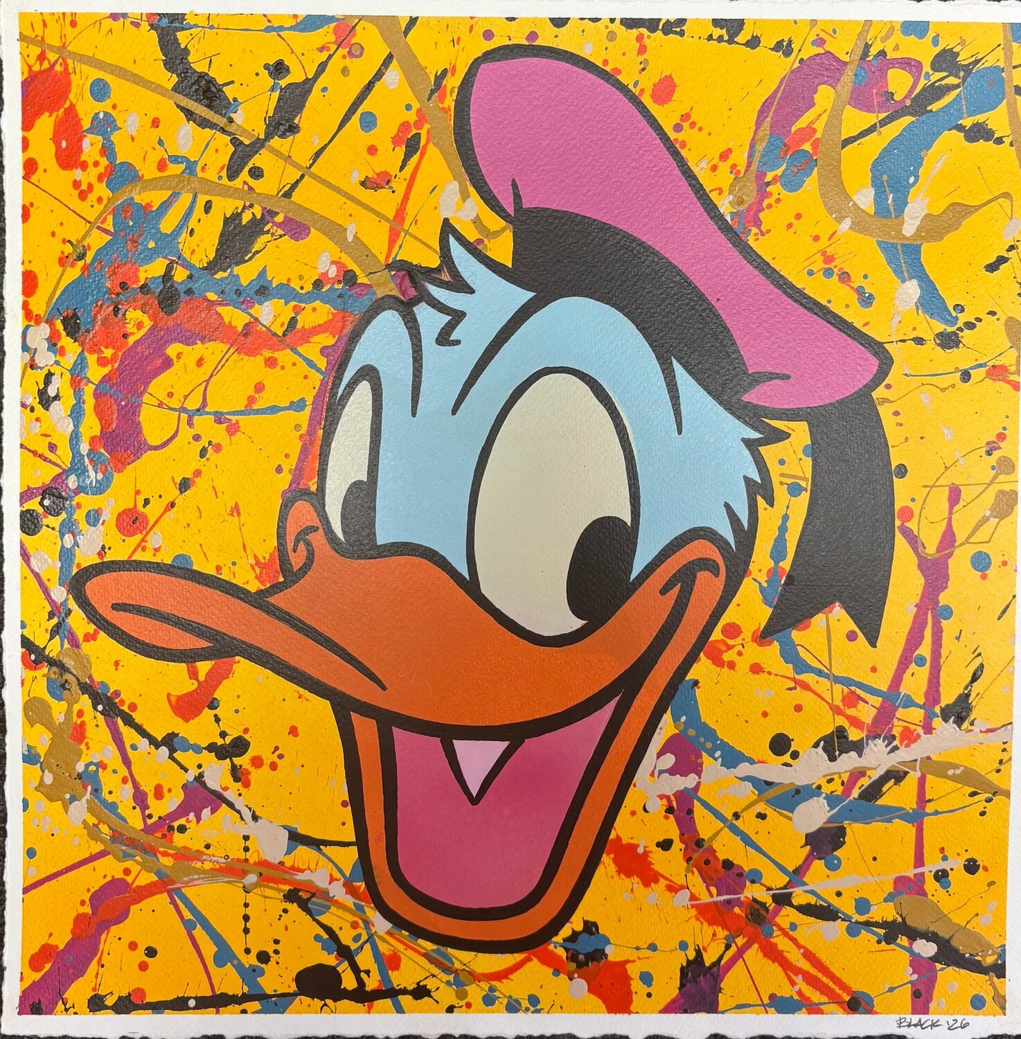 Happy Duck (Yellow) Pitch Black Dipinto originale in vendita