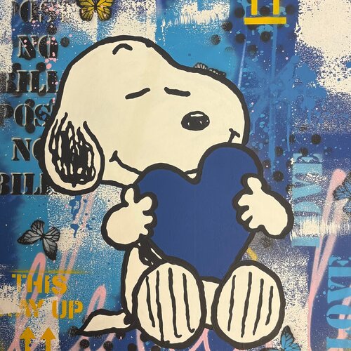 Snoopy Loves Blue von Artlord, Malerei kaufen auf Singulart