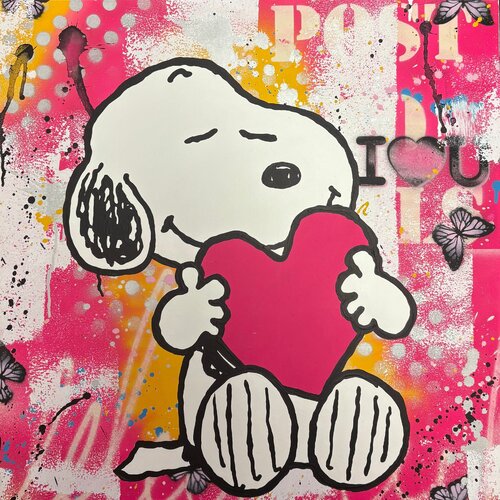 Snoopy Loves Pink van Artlord, Schilderij te koop op Singulart