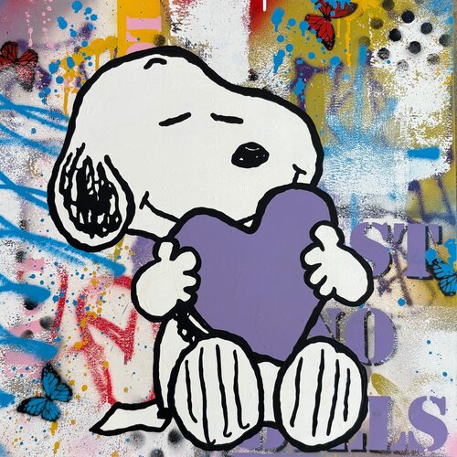 Snoopy Loves Purple von Artlord, Malerei kaufen auf Singulart