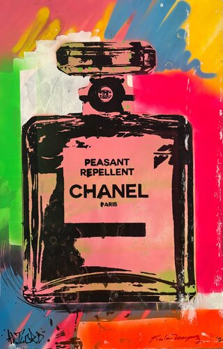 Peasant Repellant (Chanel Perfume Pink/Green) von Artlord, Malerei kaufen auf Singulart