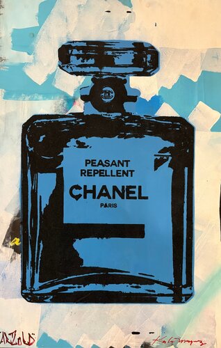 Peasant Repellant (Chanel Perfume Blue) by Artlord, 회화 for Sale on Singulart