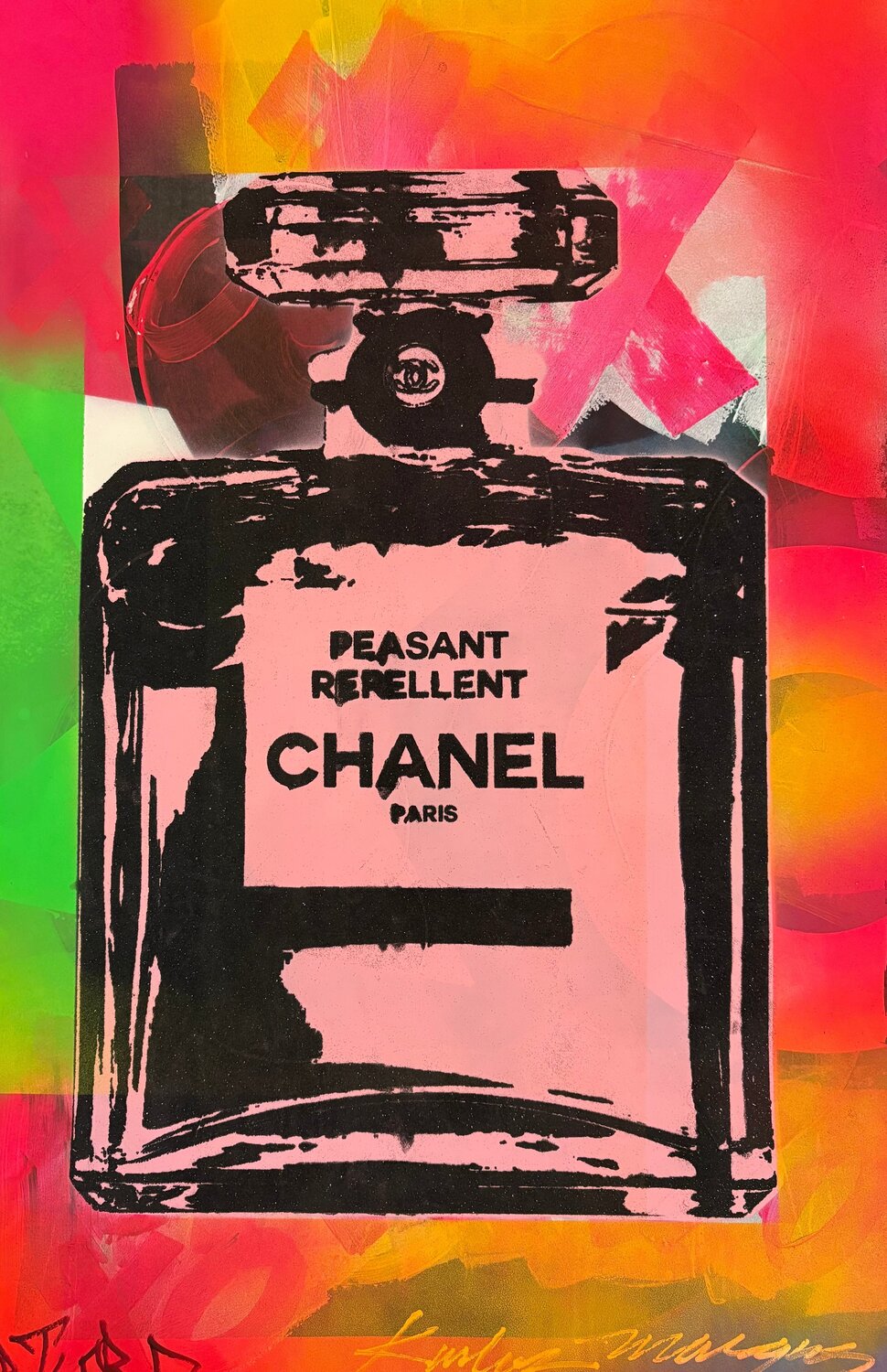 Peasant Repellant (Chanel Perfume Peach) Artlord Origineel schilderij te koop