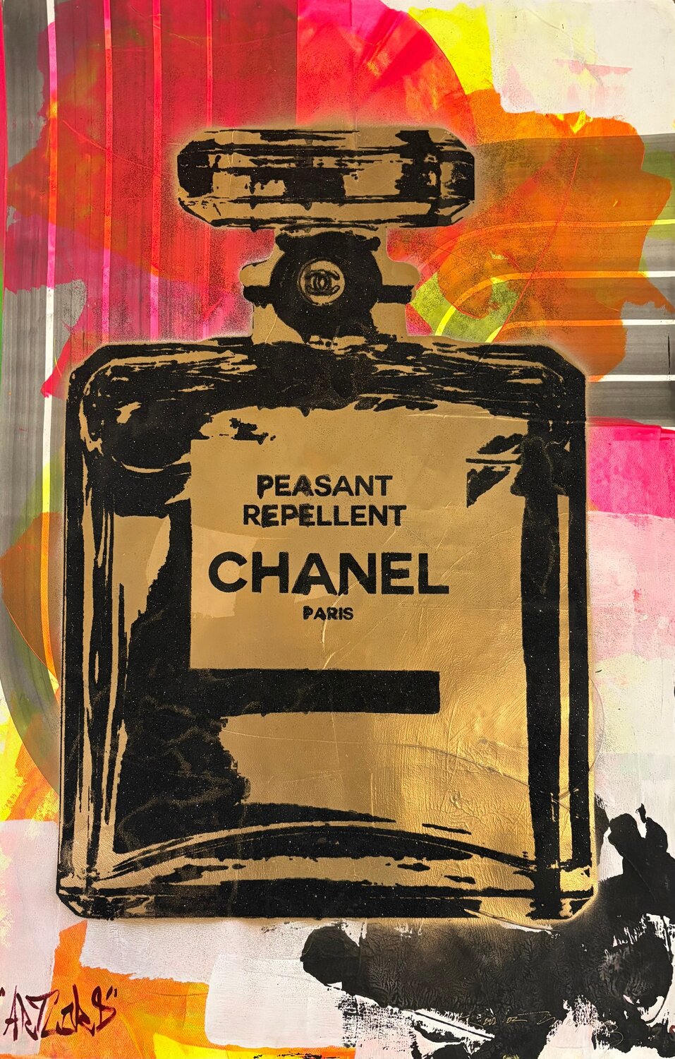 Peasant Repellant (Chanel Perfume Gold) Artlord Originalgemälde zu verkaufen