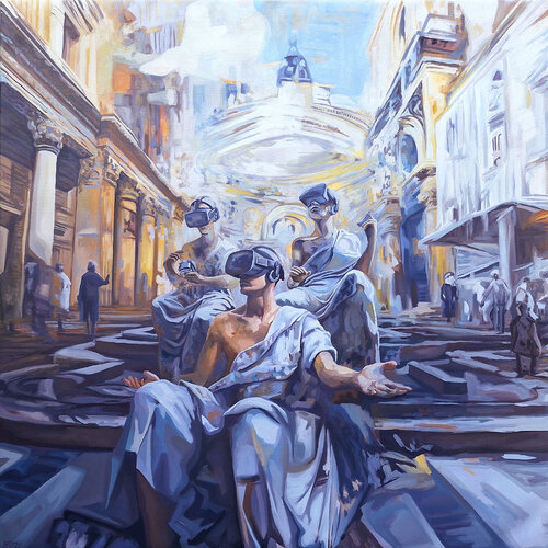 Time Travelers by Gabriel Cristian Matei, Painting for Sale on Singulart