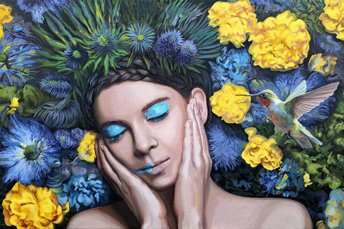 The daughter of the blue forest di Gabriel Cristian Matei, Pittura in vendita su Singulart