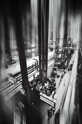 View from a train station in Berlin. Stretch and B&W. di ihsan Okur, Fotografia in vendita su Singulart