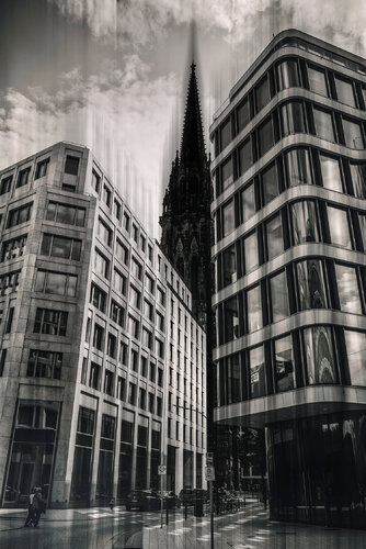 Modern buildings in Hamburg . Vertical frame & wide angle view. de ihsan Okur, Fotografía a la venta en Singulart