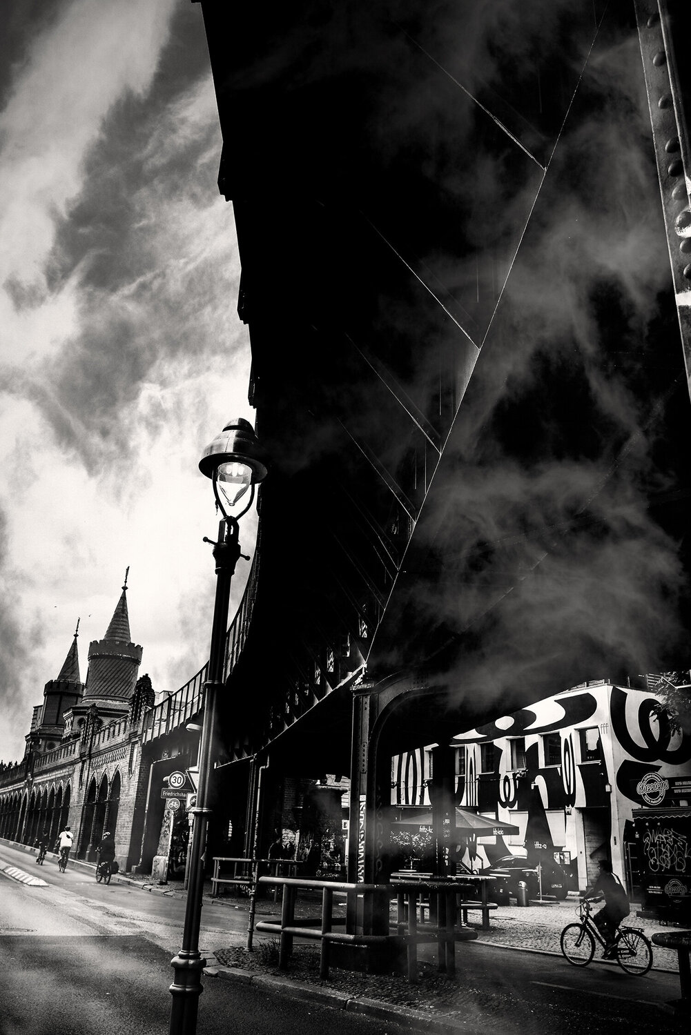 Wide angle architectural view on the oberbaum bridge in Berlin. ihsan Okur
