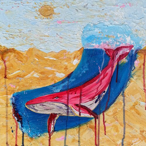 Desert Oasis: The Pink Whale di Uliana Saiapina, Pittura in vendita su Singulart