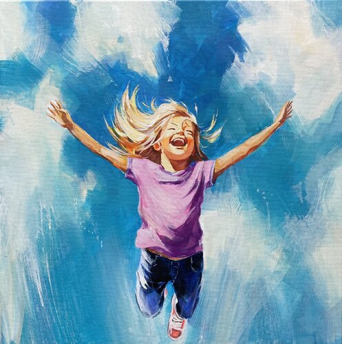 Carefree childhood. I can fly by Mariia Kotiuzhynska, Painting for Sale on Singulart